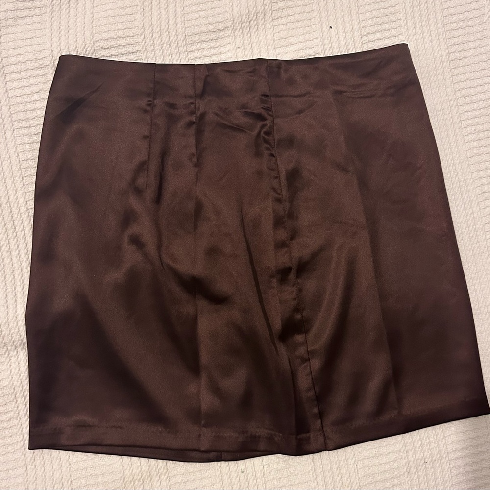 Brown Satin Mini Skirt